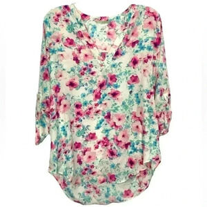 Decree Floral Tab Sleeve Top